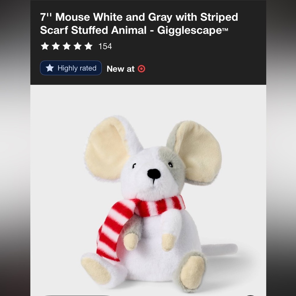 Gigglescape Christmas mouse 2025- NWT- 7" Soft Plush Toy